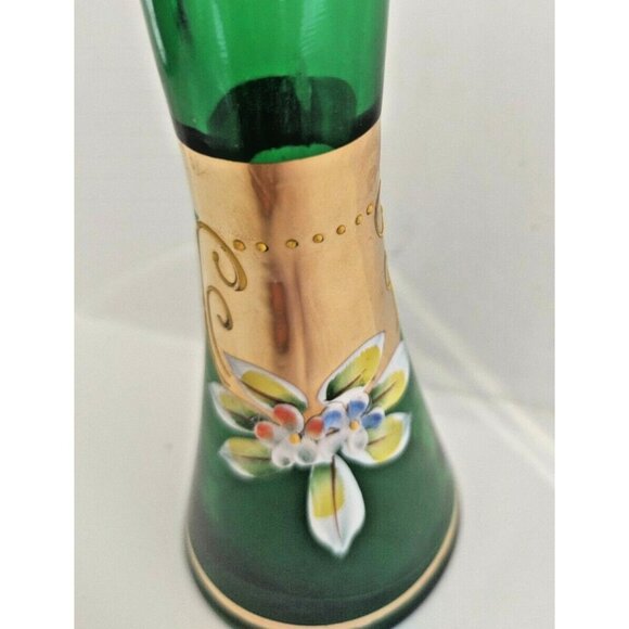 Bohemia Art Glass Vase Hand Blown - Gold Gilded- Enamel Florals 7" Tall - Picture 11 of 11